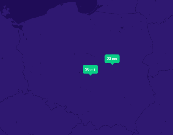 Szybkość DNS w Cal.pl - mapa Polski