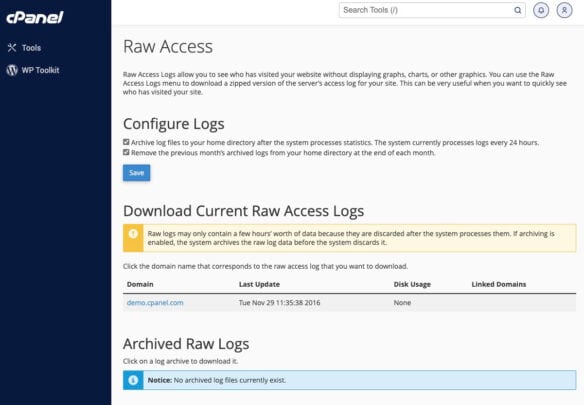 cPanel Raw Access - logs
