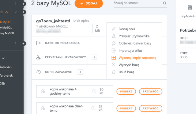 Backup w dhosting - bazy MySQL