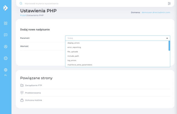 Dodawanie nadpisania ustawienia PHP w DirectAdmin