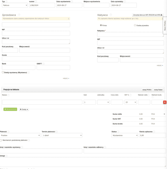 Tworzenie faktury VAT w Fakturownia