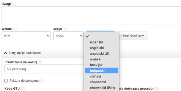 Języki w Fakturowni