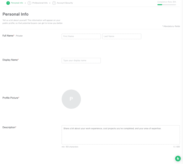 Uzupełnianie profilu freelancera z Fiverr