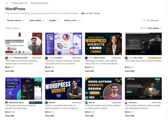 Oferty WordPress na Fiverr