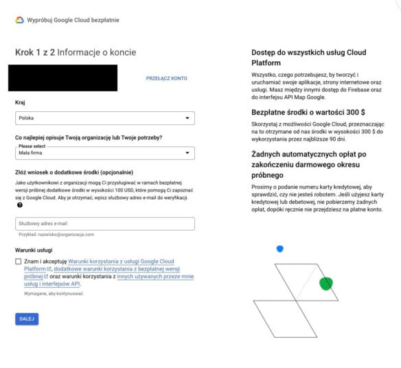 Rejestracja w Google Cloud