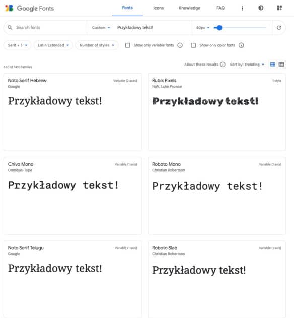 Polskie znaki w Google Fonts