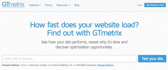 Strona WWW GTmetrix