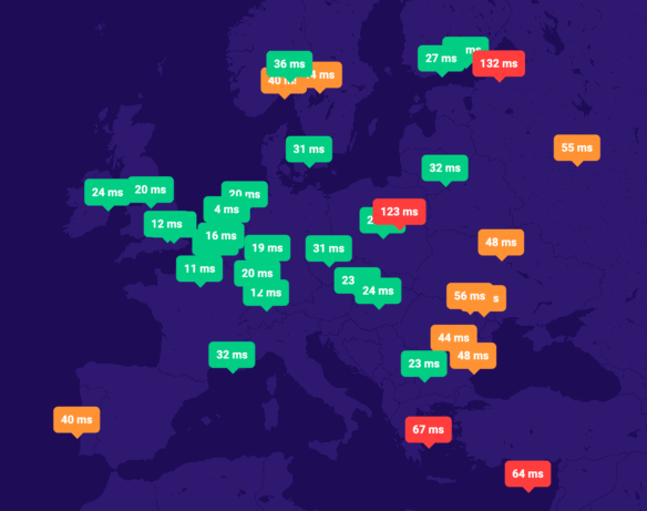 Test szybkości DNS w Hostinger - Europa - mapa