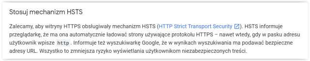 Rekomendacja Google w zakresie HSTS