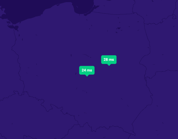 Szybkość serwerów DNS w JDM - Polska (mapa)