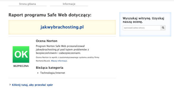 Norton Safe Web - wynik dla jakwybrachosting.pl