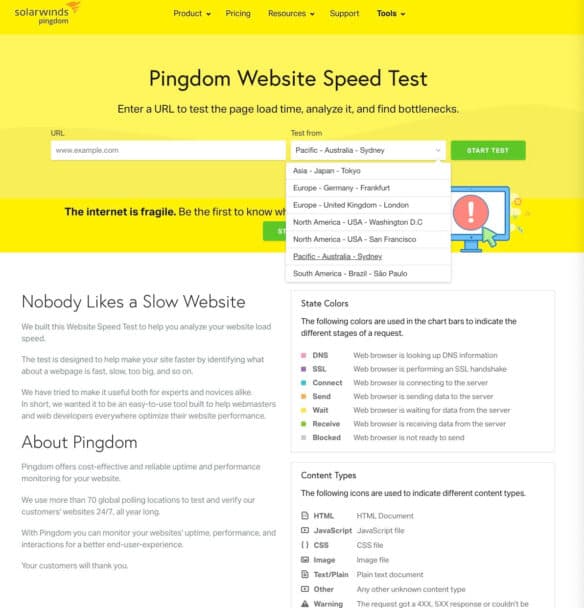 Narzędzie Pingdom Website Speed Test