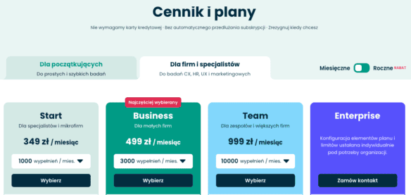 Cennik Webankieta dla firm i profesjonalistów