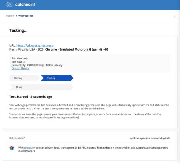 Testowanie narzędziem WebPageTest