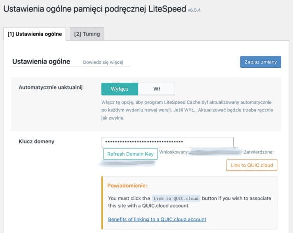 Ustawienia ogólne pamięci podręcznej LiteSpeed