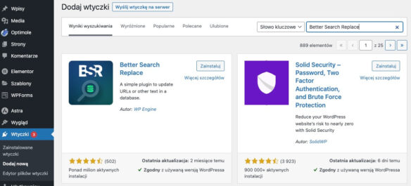 Wtyczka Better Search Replace w WordPress
