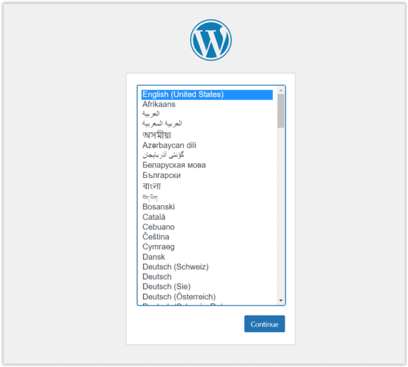 Instalacja WordPressa: wybór języka