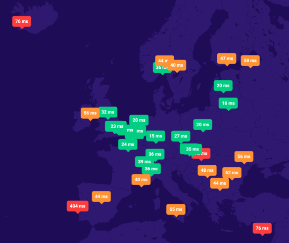 Szybkość DNS w Zenbox - mapa Europy